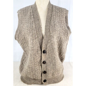 Vintage Orvis 100% Wool Sweater Vest Men's L Made in USA Beige Knit 80s 90s